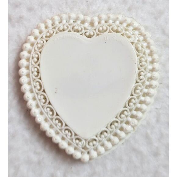 Antique Celluloid Heart Keepsake Box White Satin Lined 2" Trinket Dresser Decor - Picture 8 of 8